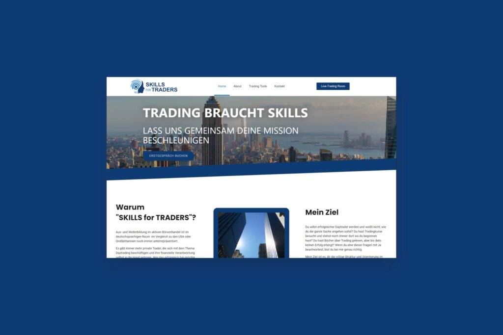 Projekt der Kanbuk Webdesign Agentur Wien für SKILLSFORTRADERS, Homepage